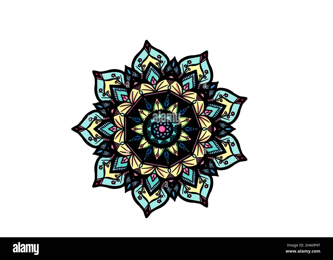 Farbenfrohe Blumenornamente von Hand gezeichnet Stockfoto