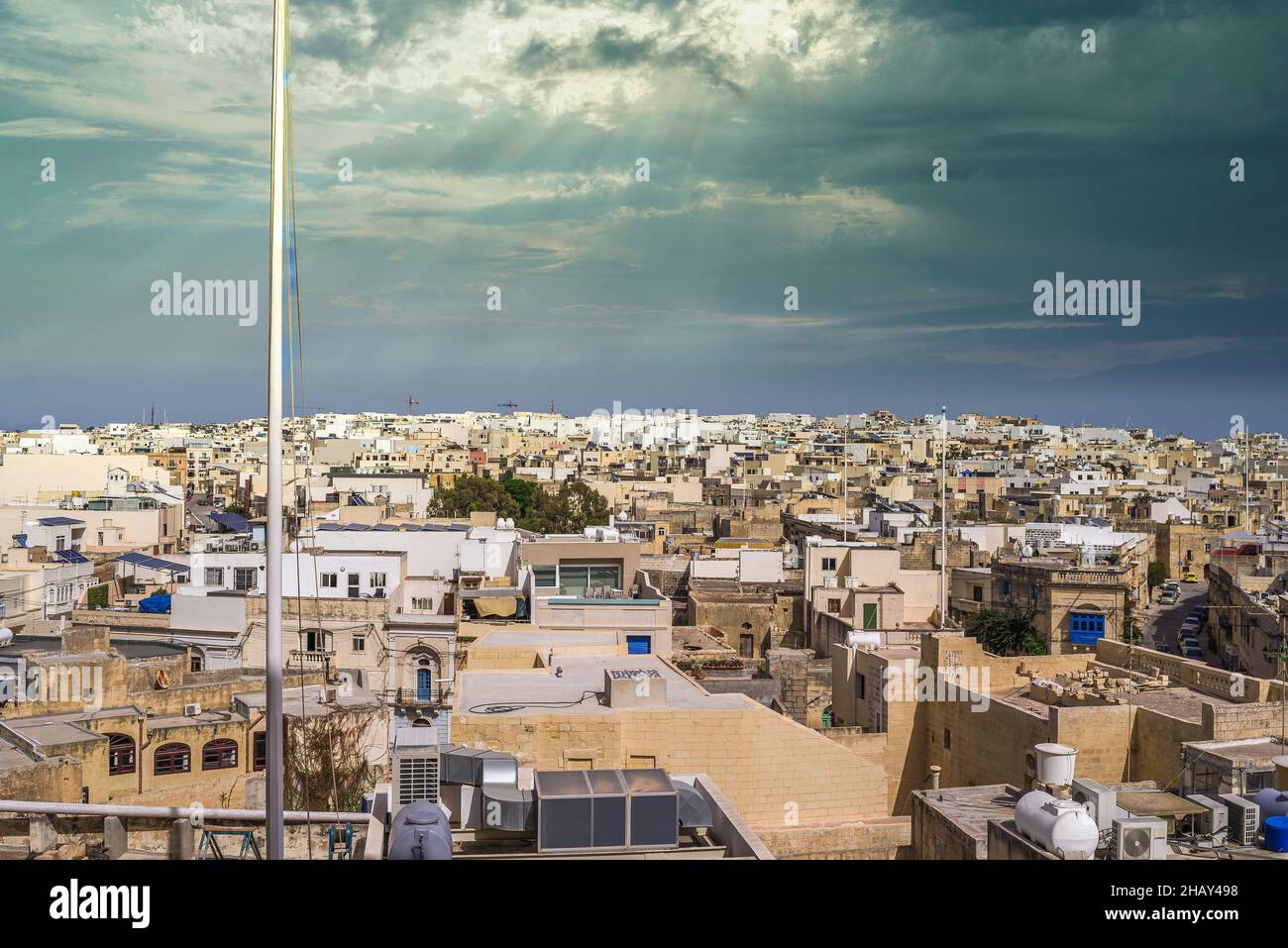 Die Stadt Mosta von der Spitze des Doms aus gesehen, Malta. Stockfoto