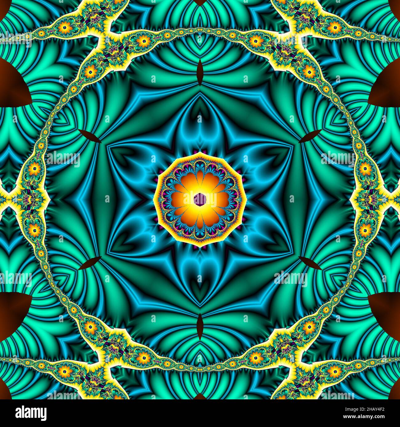 Handgezeichnete Mandala-Kunst mit ethnischem floralem Doodle-Muster. Malvorlagen - kaindala, spirituelle Entspannung für Erwachsene, Vektor-Illustration, isoliert auf Stockfoto