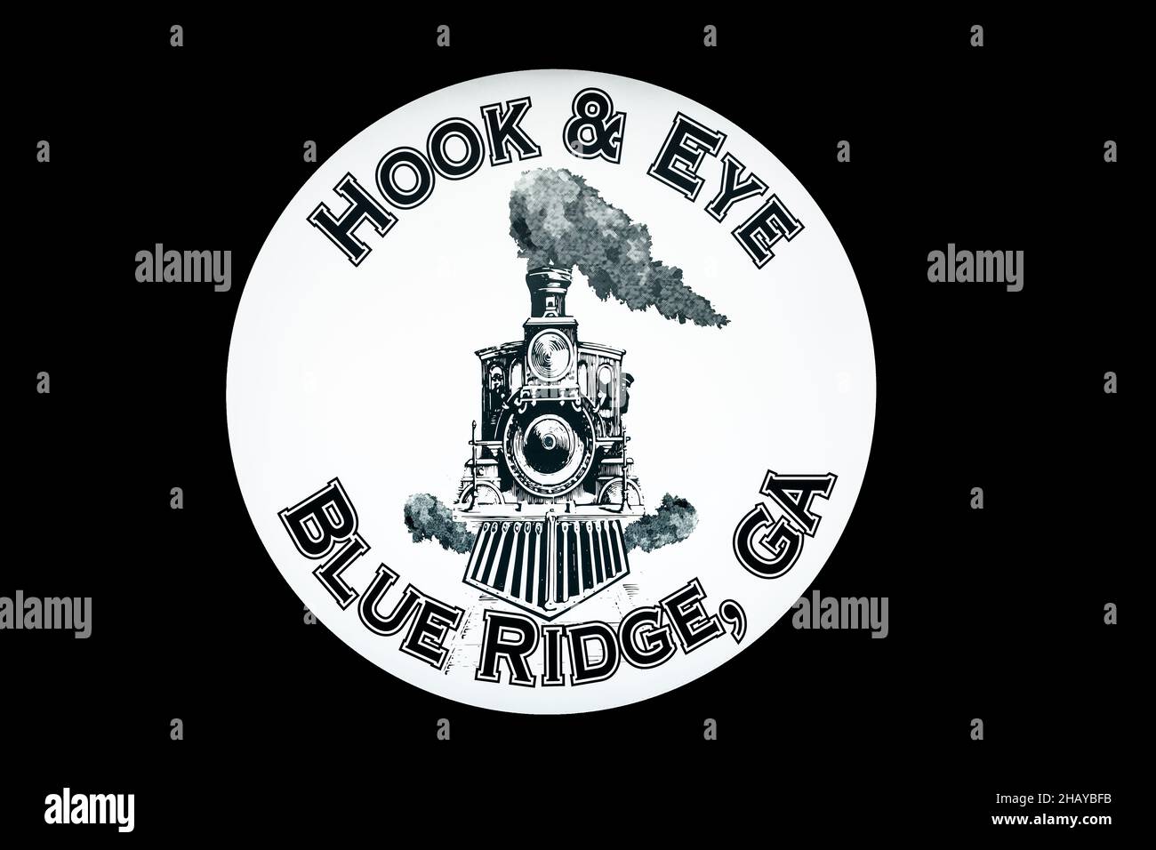 Hakenschild Blue Ridge GA, USA Stockfoto