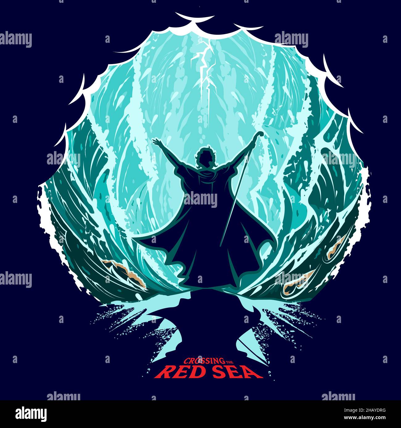Moses Parting and Crossing the Red Sea Vektordarstellung für Poster, T-Shirt-Grafik, Logo oder andere Zwecke Stock Vektor