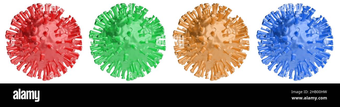 Satz von Virus Coronavirus covid-19 isoliert auf weiß. 3D Rendern Stockfoto