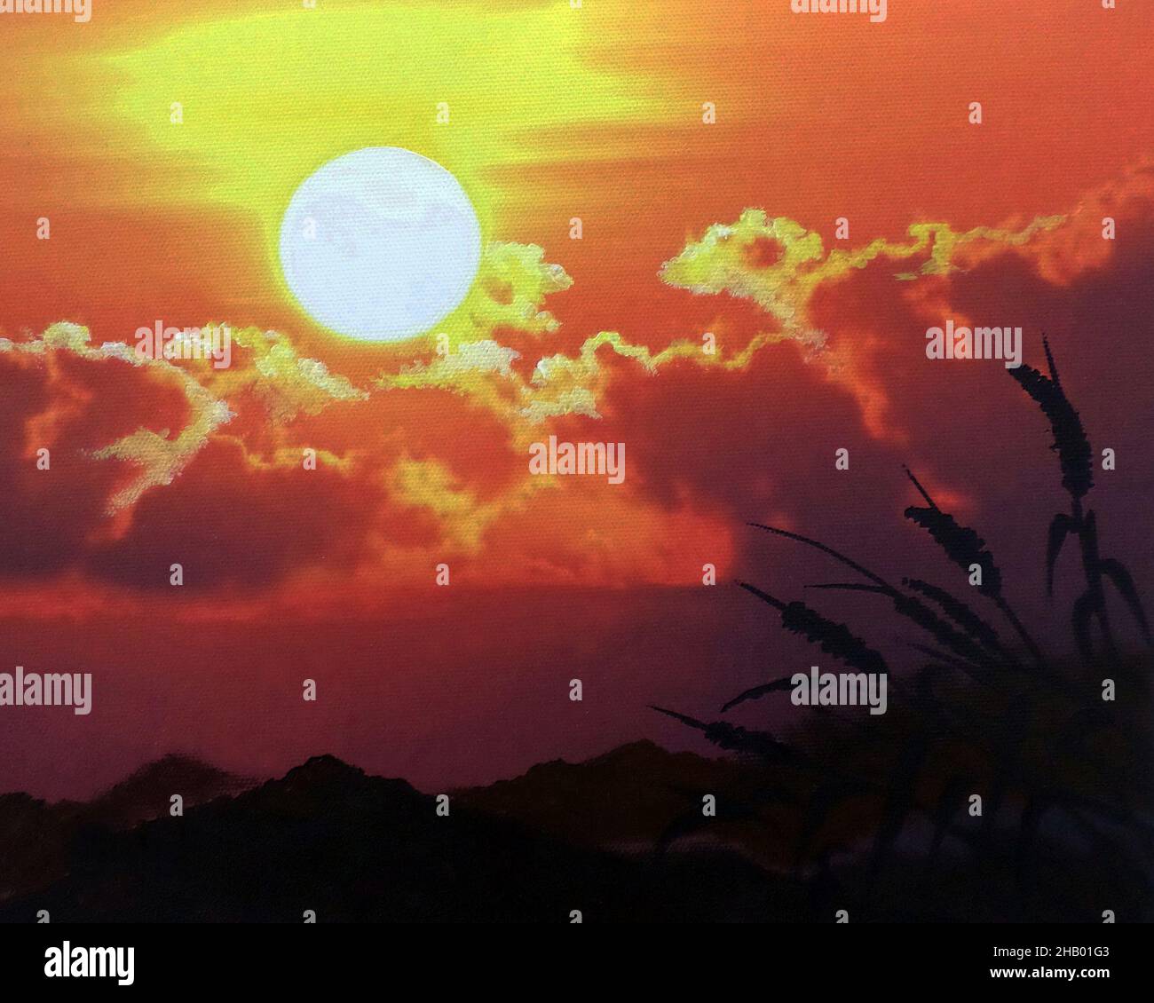 Malerei Acrylfarbe Kunst Sonne Aufgehen Stockfoto