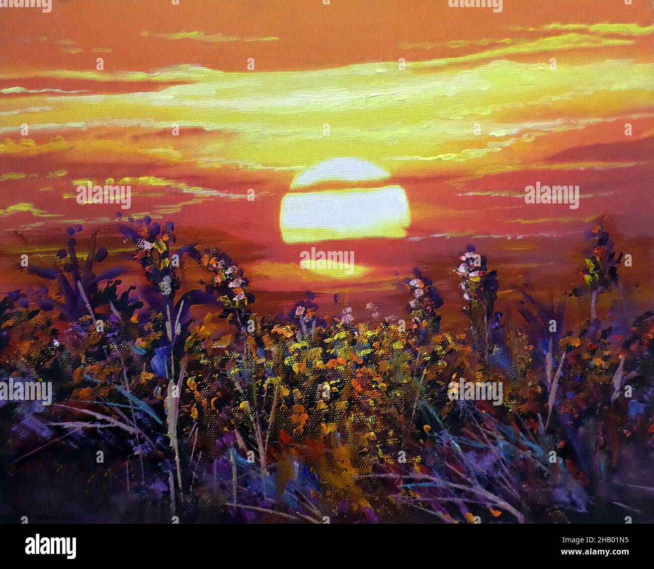 Malerei Acrylfarbe Kunst Sonne Aufgehen Stockfoto