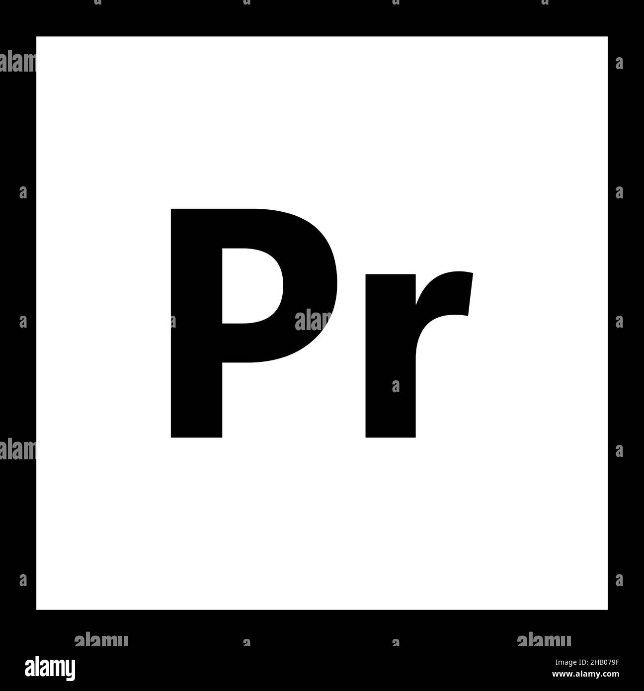 Adobe Premiere Pro-Symbol auf weißem Hintergrund. PR-Symbol. Flacher Stil. Stockfoto