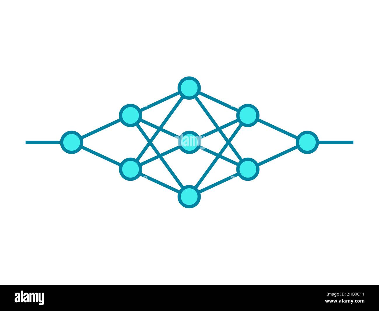 Symbol für die Linie des neuronalen Netzes. Machine Learning-Technologie. Deep Learning. Künstliche Intelligenz. Datenverarbeitungsschema. Vektorgrafik, flach. Stock Vektor