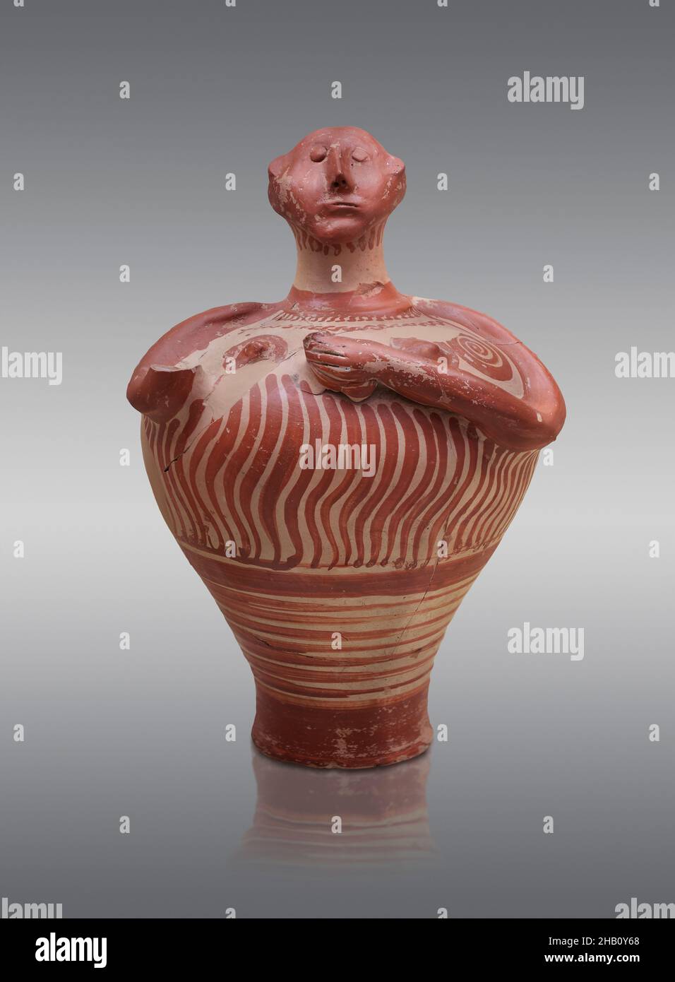 Mykenische anthropomorphe Vase, 1250 - 1180 v. Chr. Mykene-Tempel, Tomm 18, Nische. Mykene archäologische Stätte Museum, Griechenland. Ref. LH IIIB2. Es ist nicht k Stockfoto