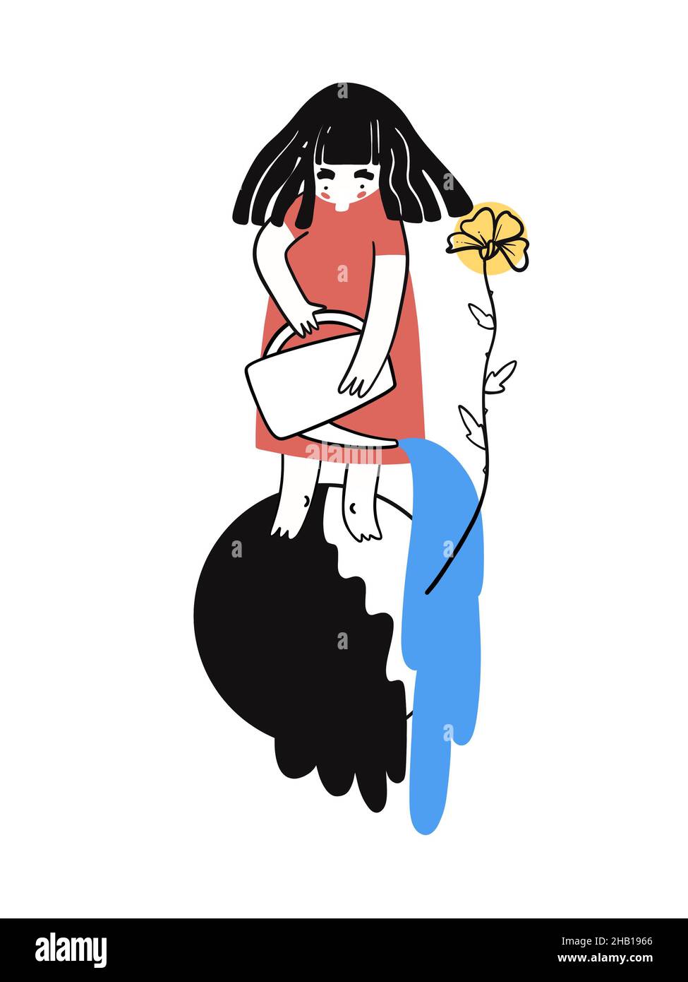 Mädchen waschen weg Schmutz von der Kugel und wachsende Blume. Thema Naturschutz, grünes Leben, langsames Leben etc. Stockfoto