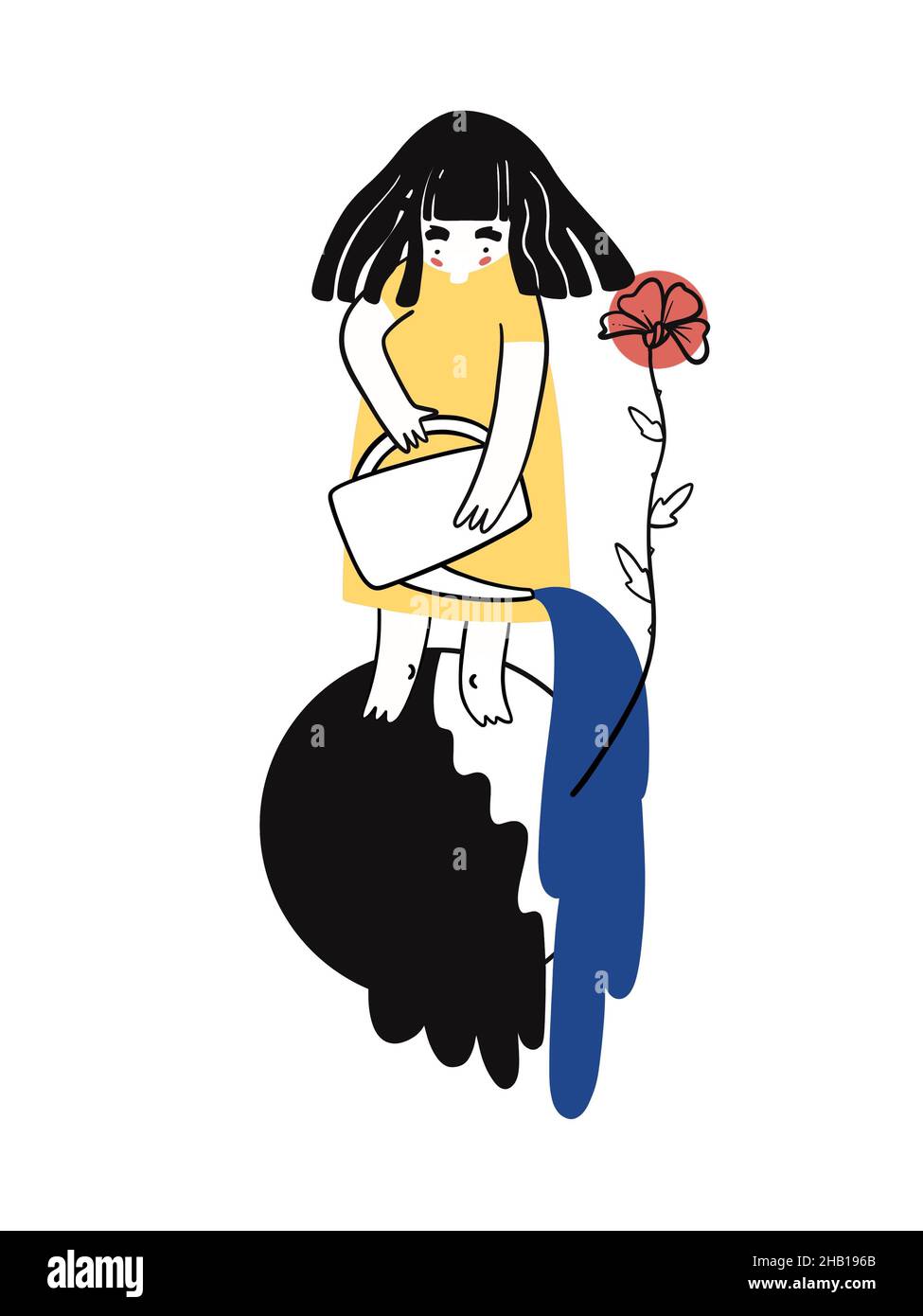 Mädchen waschen weg Schmutz von der Kugel und wachsende Blume. Thema Naturschutz, grünes Leben, langsames Leben etc. Stockfoto