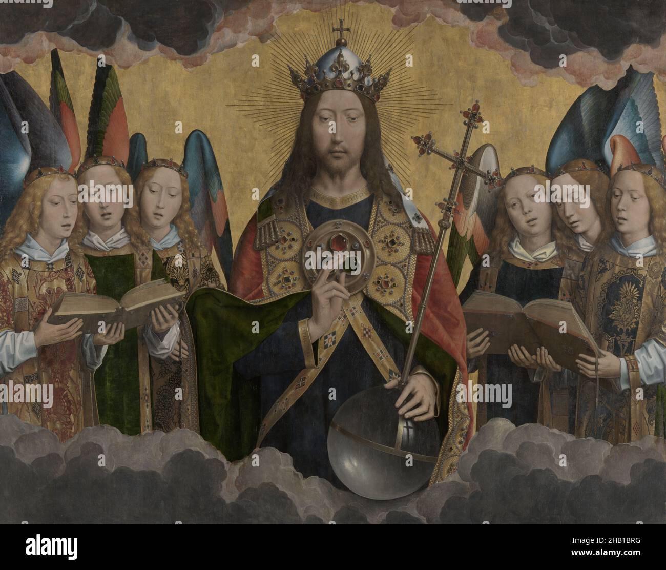 Christus mit singenden und musizierenden Engeln, Hans Memling, (1483-1494), Triptychon, Belgische Kunst Stockfoto