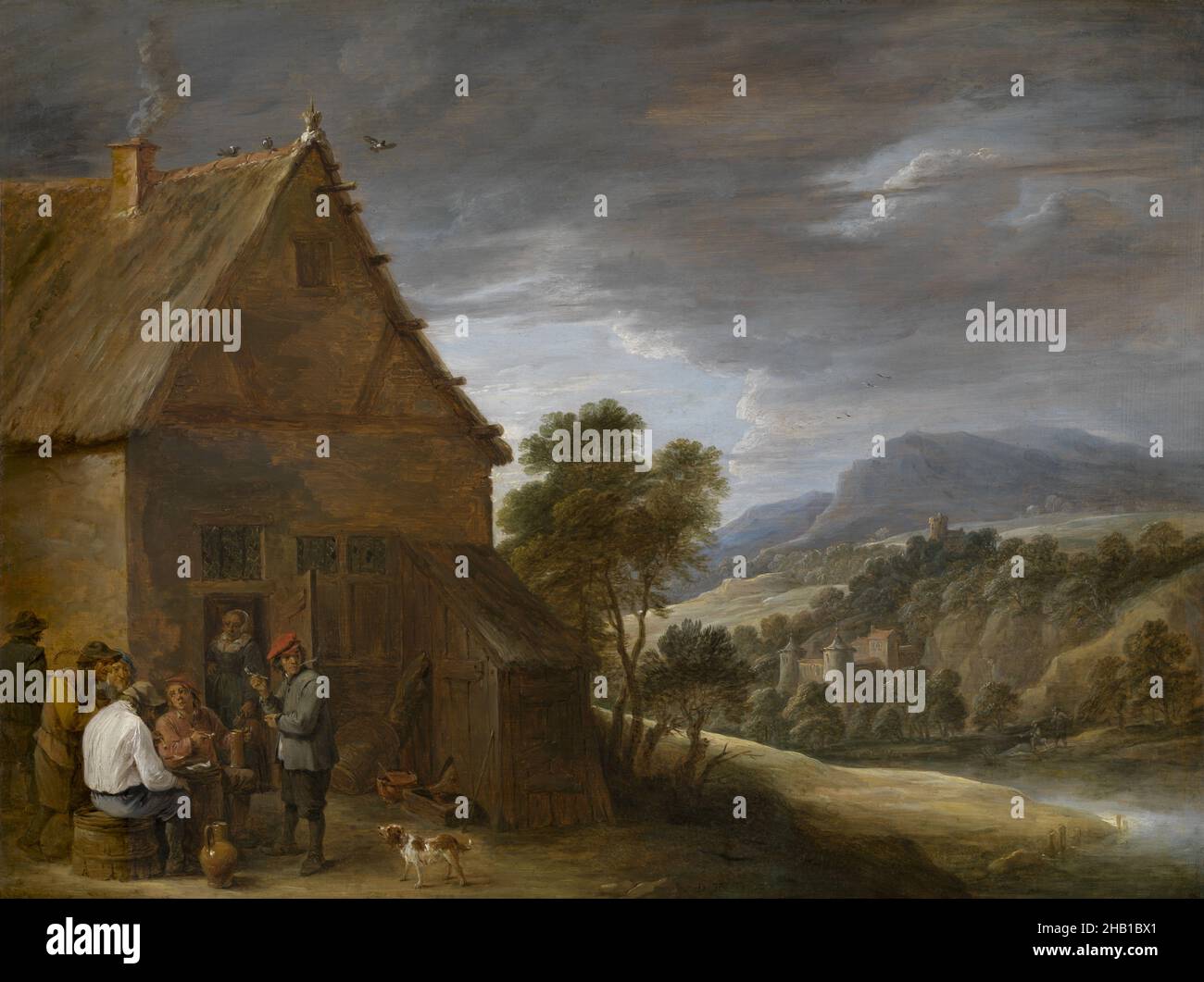 Vor dem Pub, David Teniers II, 17th Jahrhundert, Malerei, 17th Jahrhundert, Belgische Kunst Stockfoto