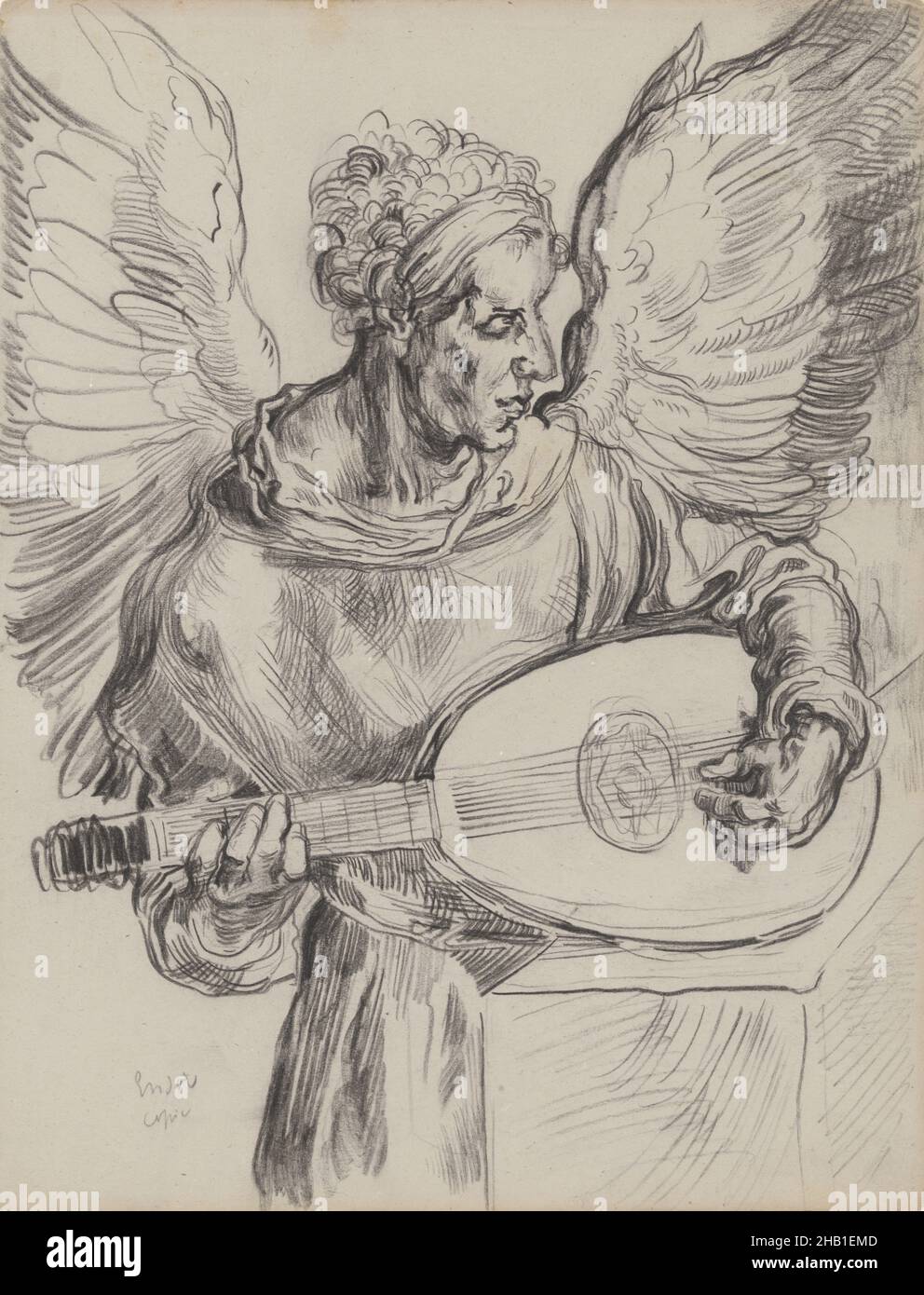 Seraphim mit Laute, James Ensor, um 1880-1890, Zeichnung, Belgische Kunst Stockfoto