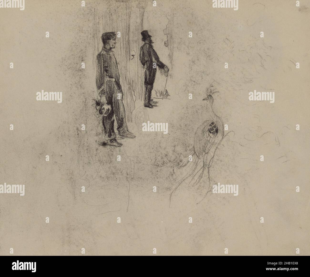 Zwei Herren und ein Pfau, James Ensor, Zeichnung, Belgische Kunst Stockfoto