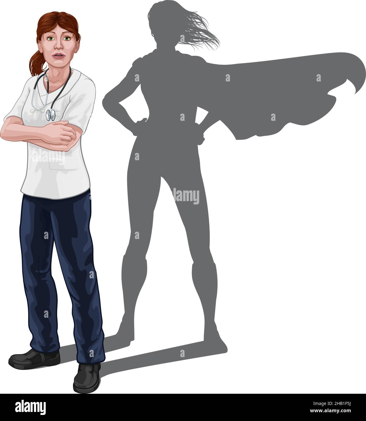 Superheld Krankenschwester Doktor Frau Super Held Schatten Stock Vektor