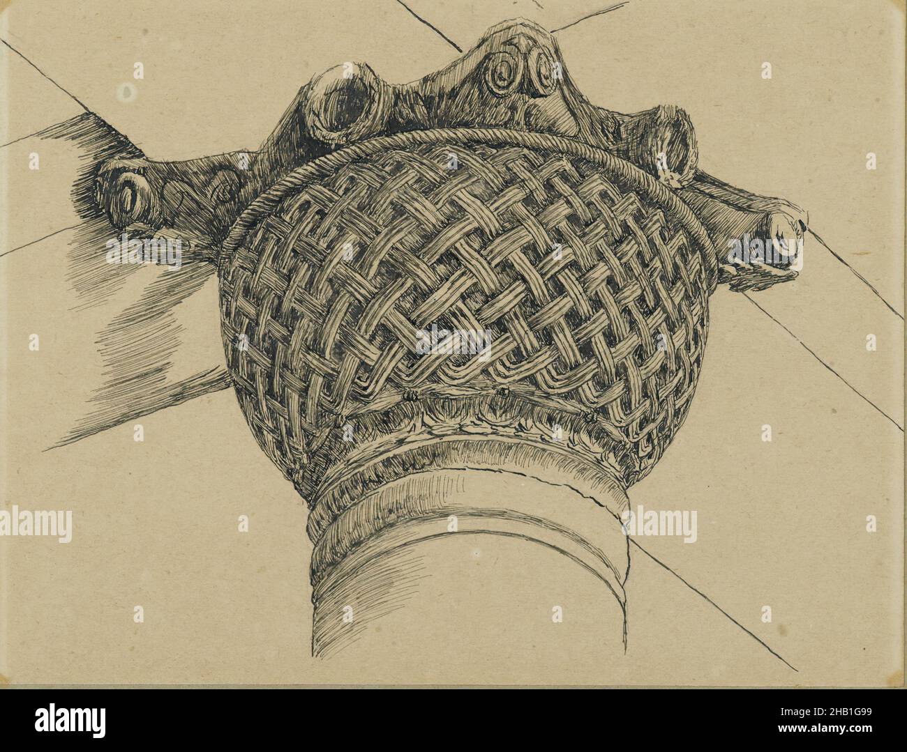 Hauptstadt der Moschee von El-Aksa, Chapiteau de la mosquée d'El Aksa, das Leben unseres Herrn Jesus Christus, La Vie de Notre-Seigneur Jésus-Christ, James Tissot, Französisch, 1836-1902, Tusche auf Papier auf Karton, 1886-1887 oder 1889, Blatt: 3 7/8 x 5 3/16 Zoll, 9,8 x 13,1 cm, Architektur, Korbflechterei, Hauptstadt, Hauptstadt der Moschee von El-Aksa, Säule, Zeichnung, Moschee von El Aqsa, IMLS, islamisch, Jerusalem, mosgue, Ornament, Tissot, Webart Stockfoto