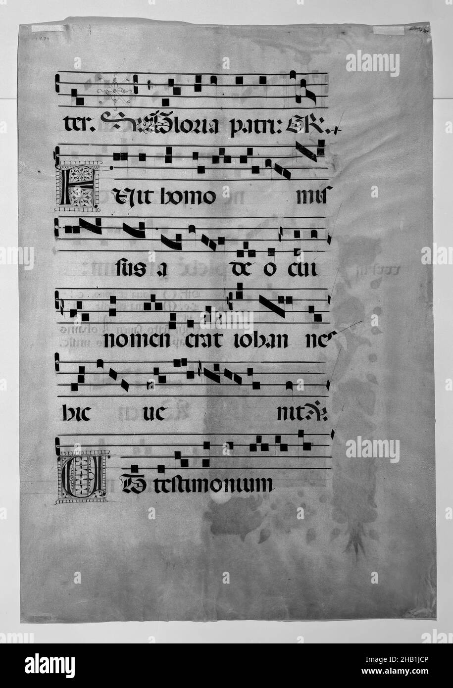 Antiphonarium, Blatt aus Chorbuch, farbige Tuschen auf Pergament, erste Hälfte 15th. Jh., 22 3/8 x 15 7/8in., 56,8 x 40,3cm Stockfoto