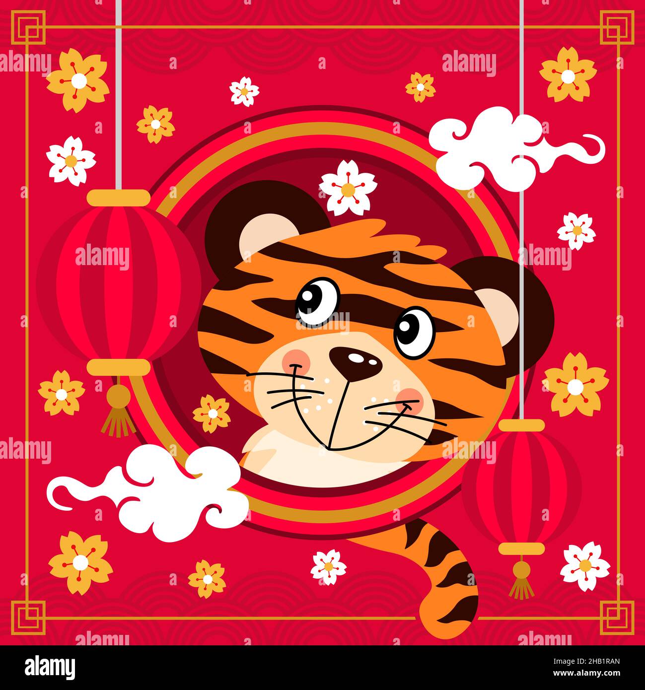 Happy Chinese Tiger New Year 2022 Grußkarte Stockfoto
