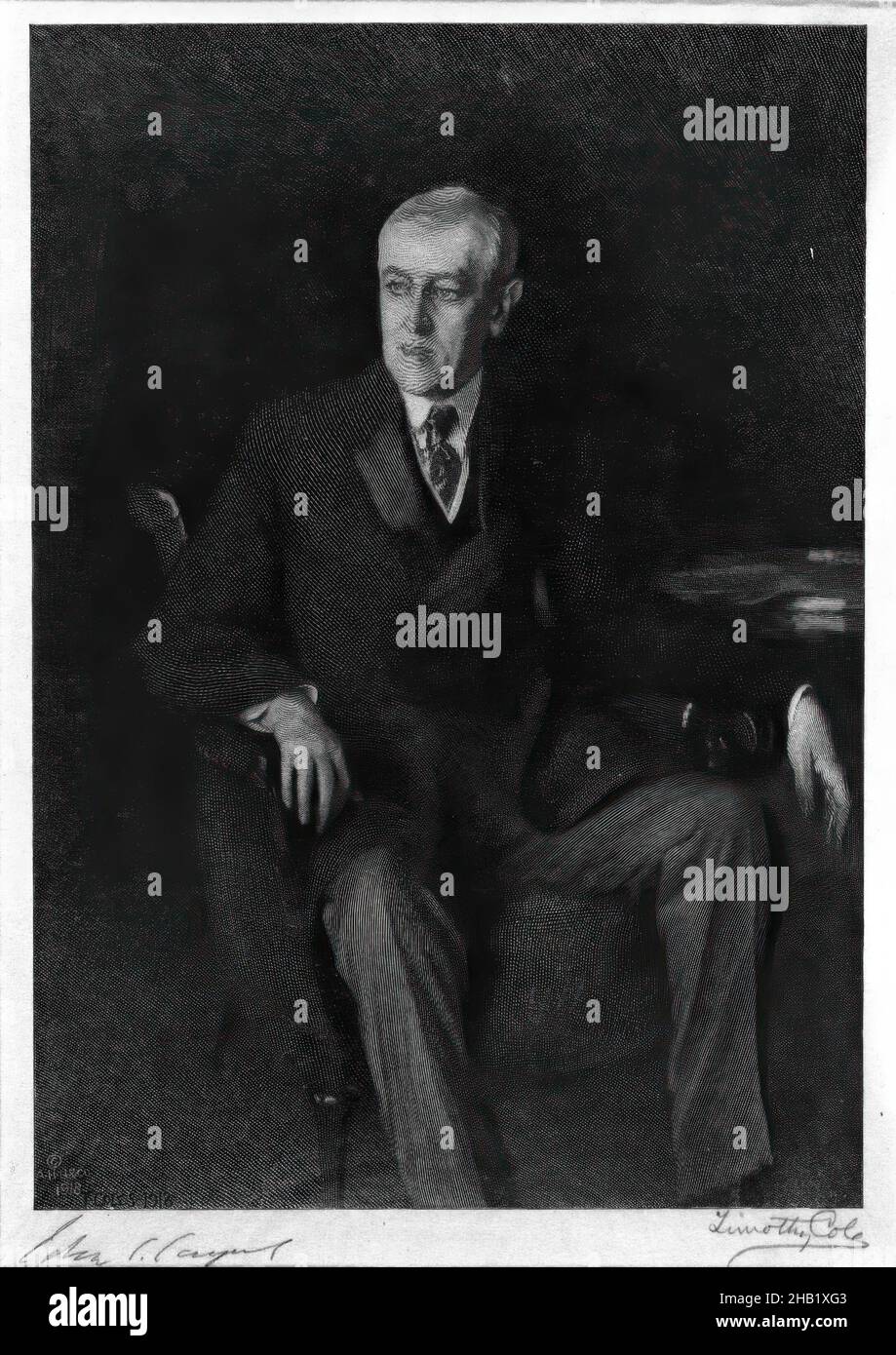 Woodrow Wilson, Holzstich, 1918, Bild: 8 1/16 × 6 15/16 in., 20,5 × 17,6 cm Stockfoto