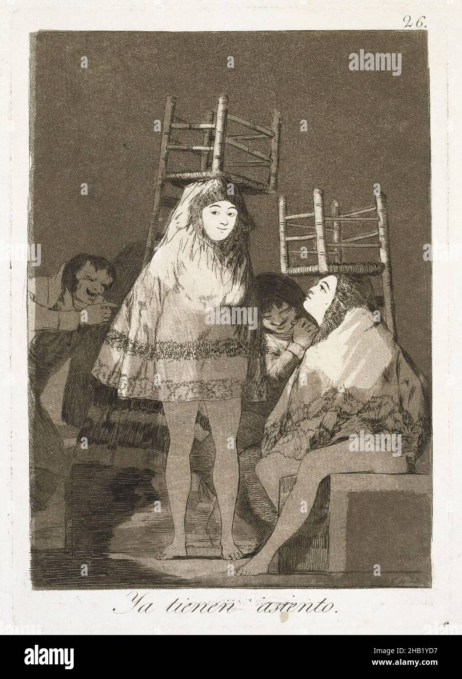 Sie haben bereits einen Sitz, Ya tienen asiento, Los Caprichos, Platte 26, Francisco de Goya y Lucientes, Spanisch, 1746-1828, Radieren und Aquatinta auf gedecktem Papier, Spanien, 1797-1798, Blatt: 11 7/8 x 7 7/8 Zoll, 30,2 x 20 cm, Aquatint, Gravieren, Radieren, Drucken, Satire, Satire, Spanien, Spanisch Stockfoto