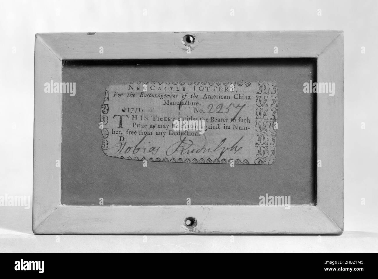 Lotterieschein, gedrucktes Papier, 1771, 18.C, s/w, Chance, Ephemera, Glück, Glücksspiel Stockfoto