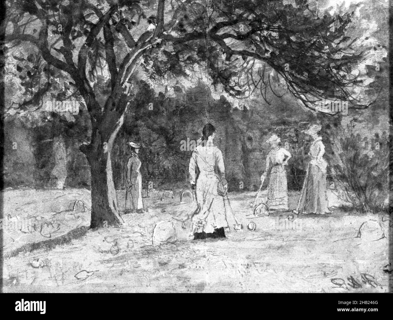 Croquet Game, Ralph Albert Blakelock, Amerikanisch, 1847-1919, Aquarell Stockfoto