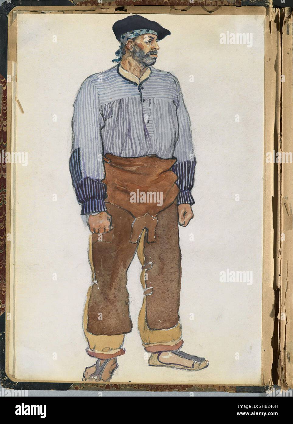 Spanish Sketch Mounted in Scrap Book, Edward Penfield, American, 1866-1925, Aquarell und Graphit auf Papier Mounted in Scrap Book, ca. 1911, Blatt: 11 1/2 x 7 3/4 Zoll, 29,2 x 19,7 cm Stockfoto