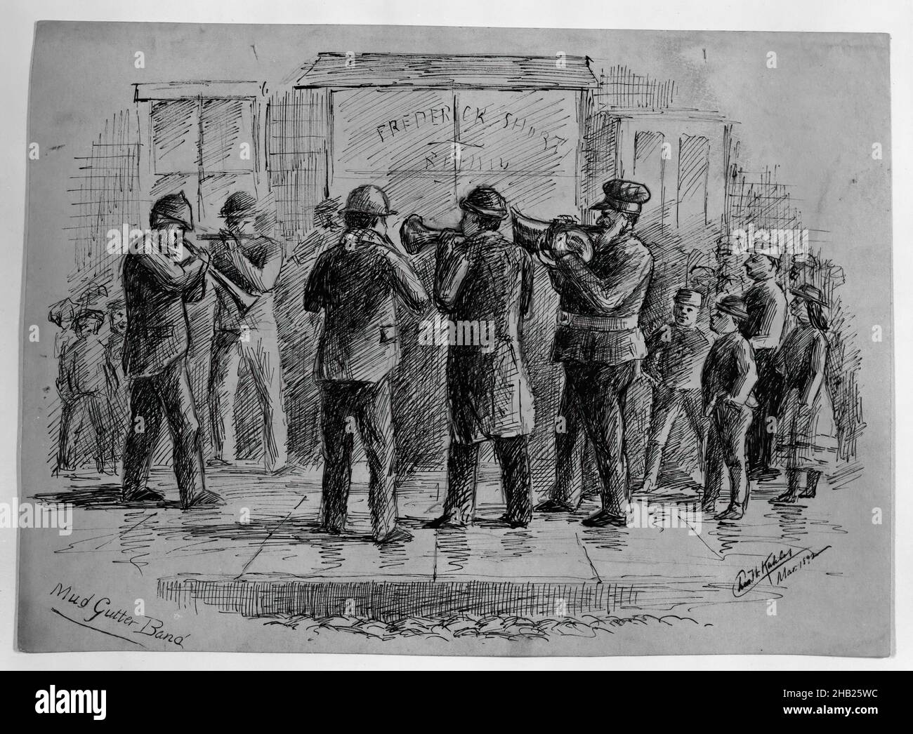 Mud Gutter Band, Charles W. Kahles, American, 1878-1931, Stift und Tinte über Graphit auf Papier, März 1892, Blatt: 7 1/2 x 10 3/8 Zoll, 19,1 x 26,4 cm Stockfoto