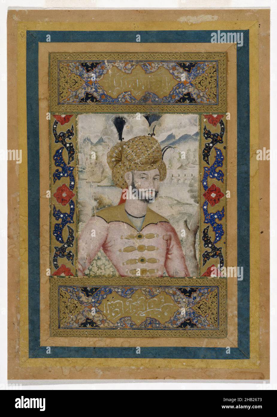 Shah Abbas II., regierte 1642-1667, Aquarell und Gold auf Papier, 17th. Jahrhundert, Safavid, Safavid, 9 3/4 x 6 1/2 Zoll, 24,8 x 16,5 cm, Elite, Regierung, Iran, Führer, Naher Osten, Persien, Macht, königlich, Herrscher Stockfoto