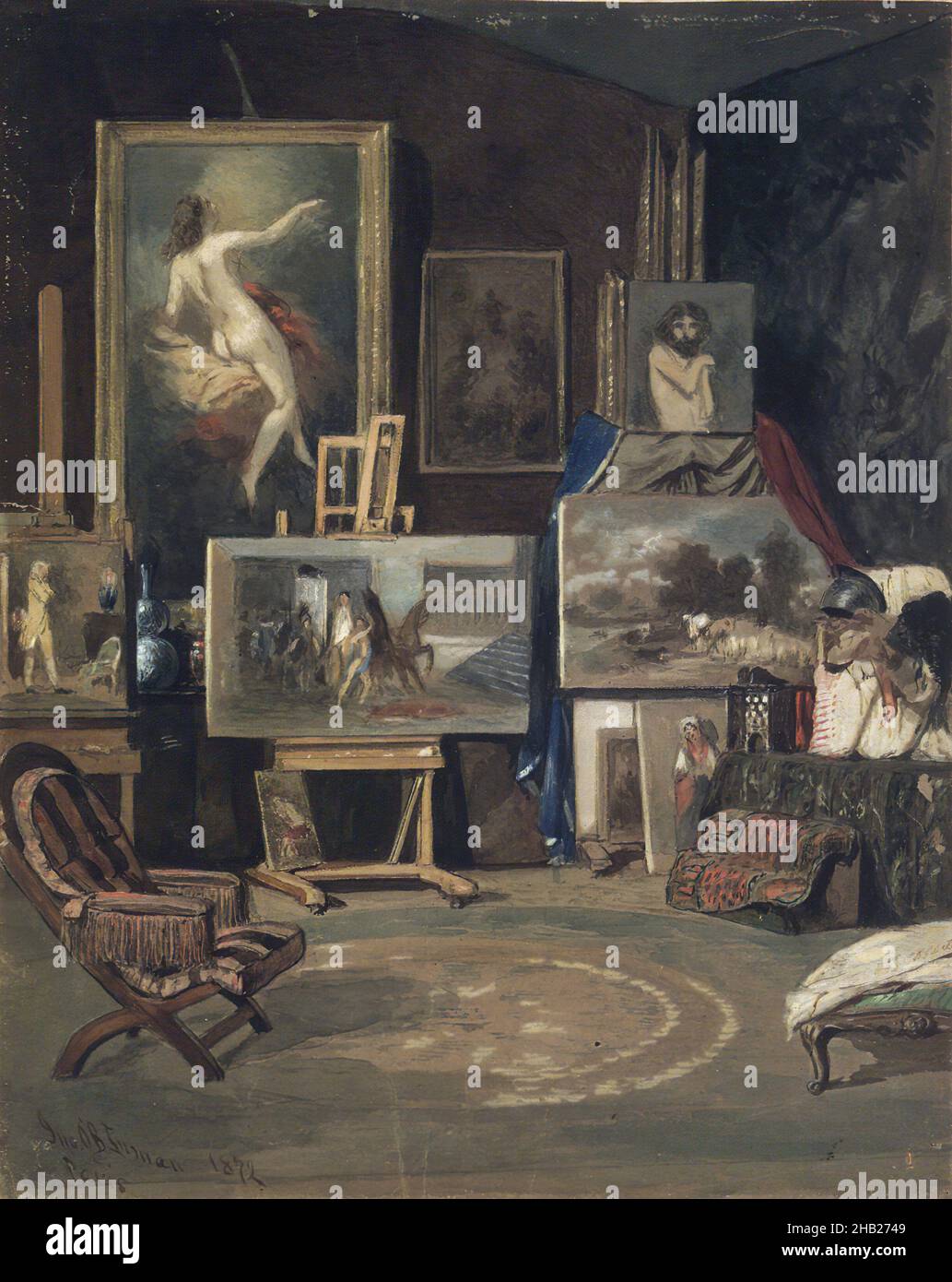 Studio Interior, John O'Brien Inman, American, 1828-1896, Gouache auf Papier auf Karton, 1872, 10 5/16 x 8 1/4 Zoll, 26,2 x 21 cm Stockfoto