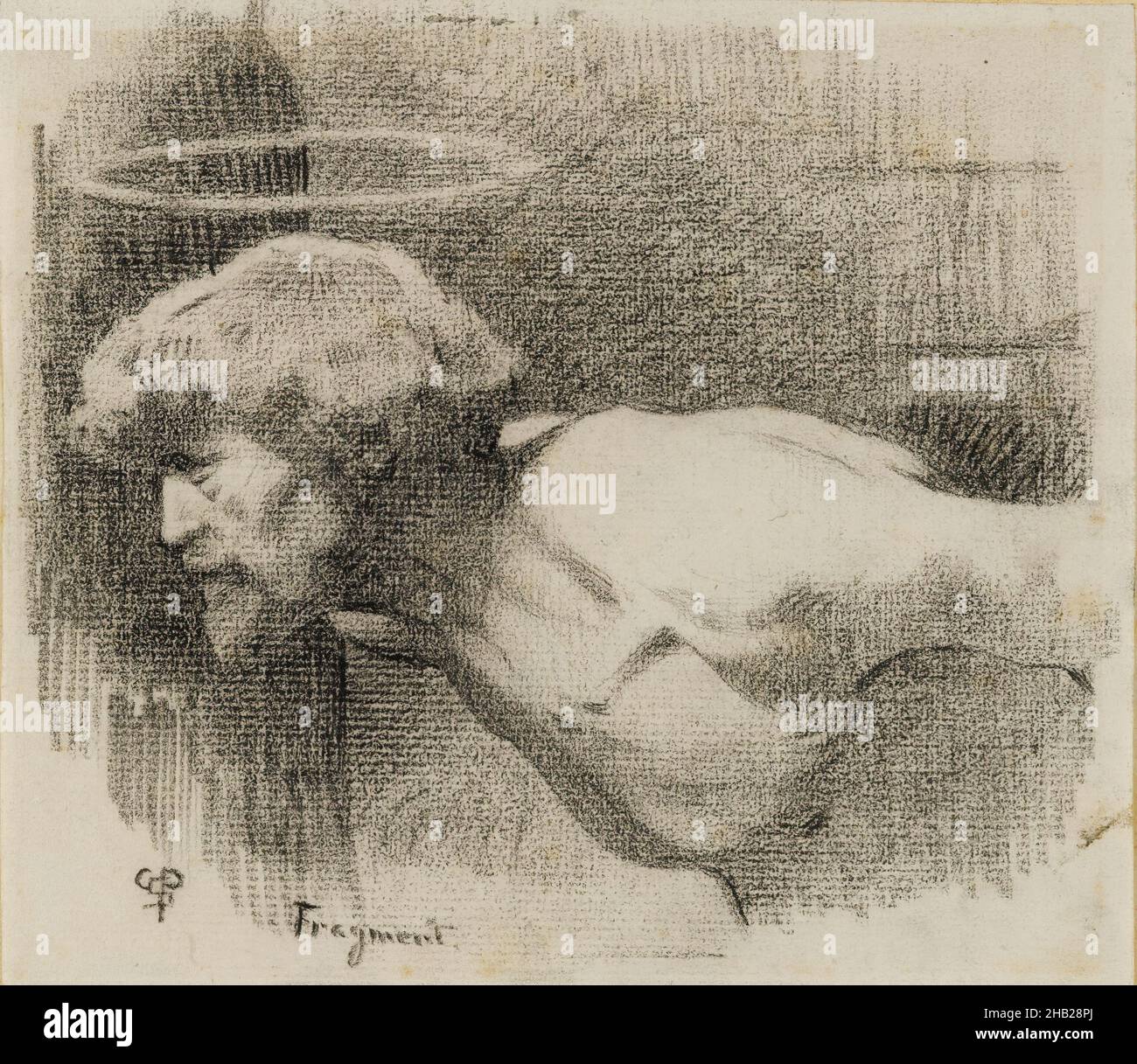 Studie zu „The Entheading of St. John the Baptist“, Charles Sprague Pearce, Amerikaner, 1851-1914, Crayon auf Papier, Ca. 1881, Blatt: 6 1/8 x 7 in., 15,6 x 17,8 cm, Amerikaner, christentum, Buntstift, Zeichnung, Ausführung, feine Linien, Halo, Märtyrer, Neues Testament, Prediger, Prophet, religiöse Kunst, heiliger Stockfoto