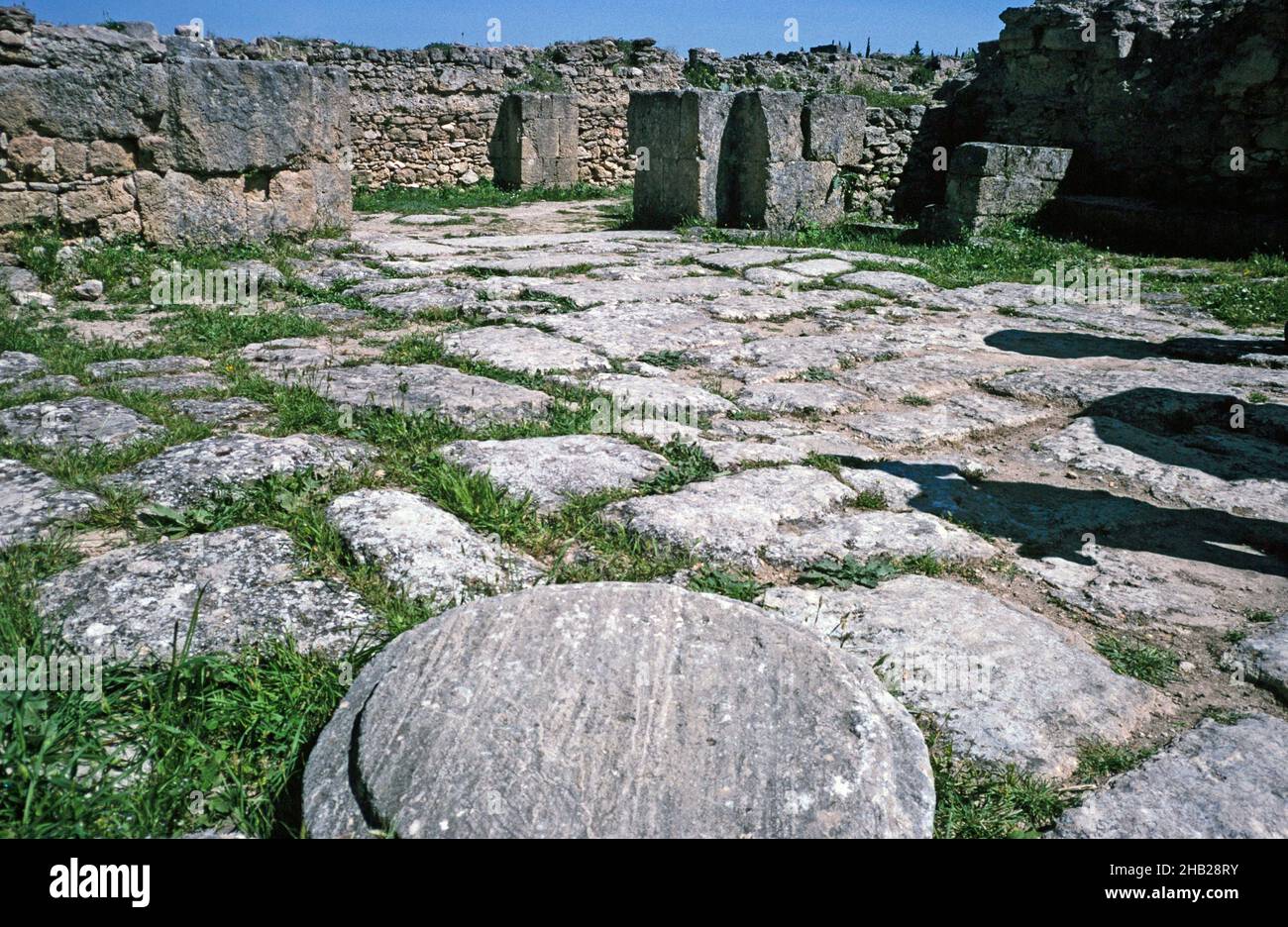 Prähistorische archäologische Stätte in Ugarit, Syrien im Jahr 1998 - Palast Empfangsraum Stockfoto