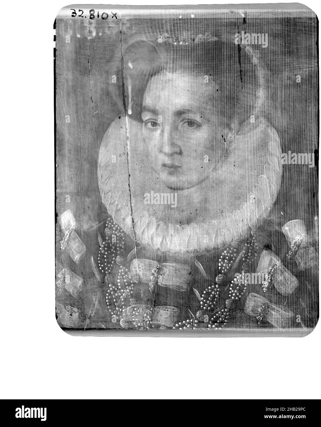 Porträt der Dame in rotem Kleid, mit Hut mit weißer Feder, François Clouet, Französisch, ca. 1516-1572, Temperatur auf Platte, ca. 1580-1600, 8 x 6 1/2 Zoll, 20,3 x 16,5 cm Stockfoto
