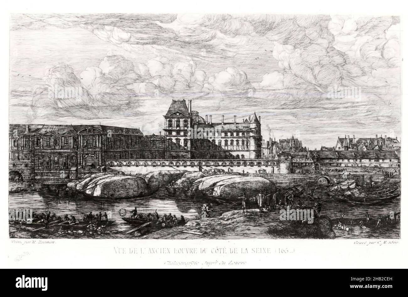 Vue de L'Ancien Louvre du Cote de la seine, Charles Méryon, Französisch, 1821-1868, Radierung auf webtem Papier, 1866, 6 1/2 x 10 1/2 Zoll, 16,5 x 26,7 cm Stockfoto