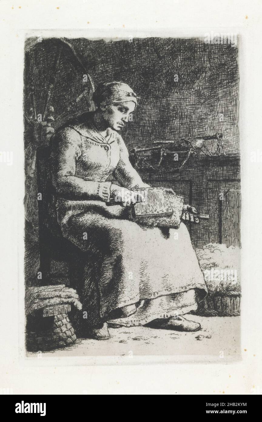 Woman Carding Wool, Jean-François Millet, French, 1814–1875, c.1855, Radierung, Drucke, Platte: 10 1/16 x 6 7/8 Zoll (25,6 x 17,5 cm Stockfoto