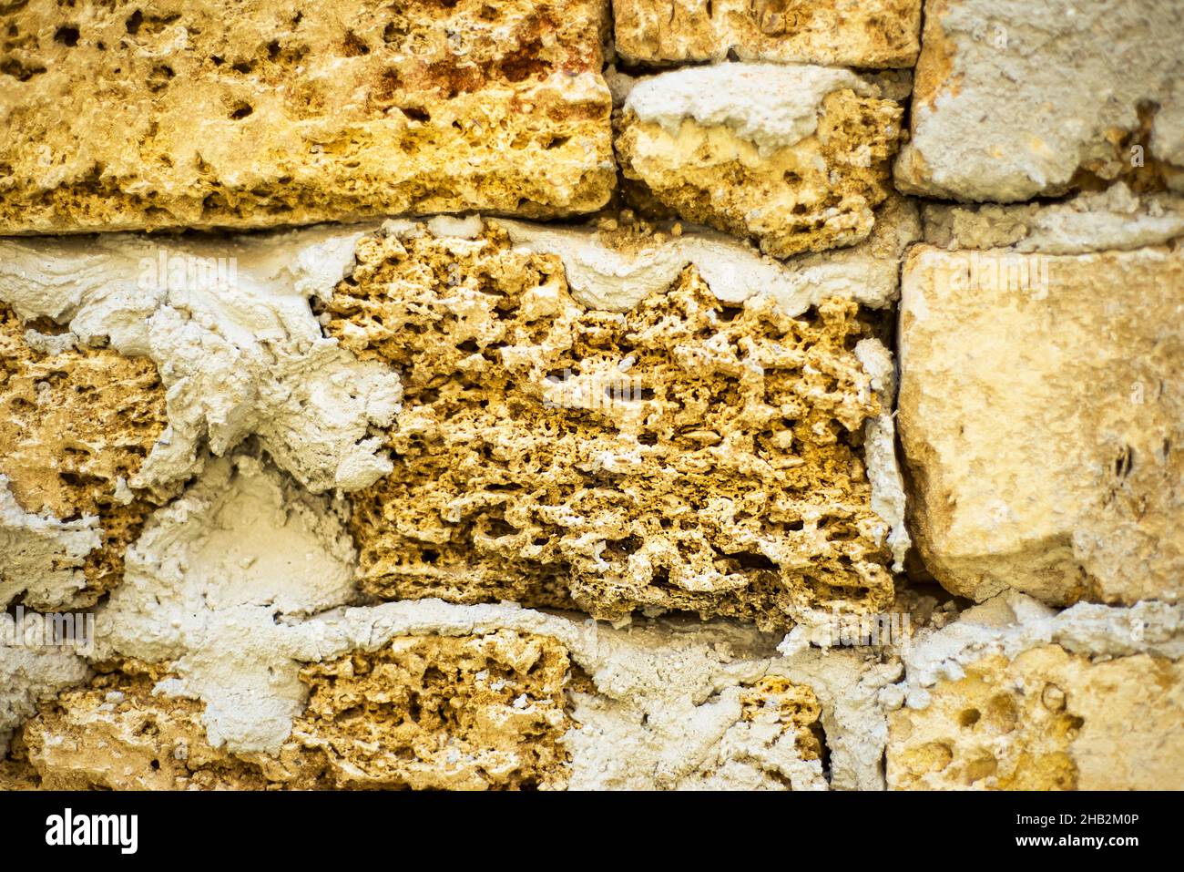 Struktur aus Schalensteinen. Bauhintergründe. Stockfoto