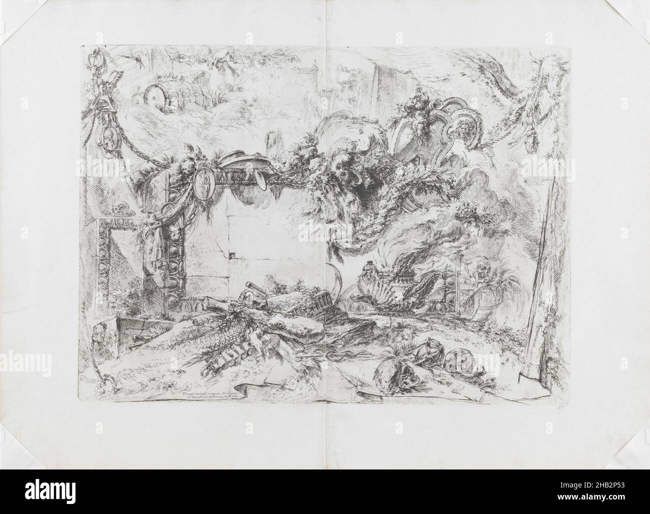 Die Monumentale Tafel, aus der Serie 'Grotteschi', Giovanni Battista Piranesi, italienisch, 1720–1778, um 1747, veröffentlicht 1750, Radierung, Gravur und Trockenpunkt, Drucke, Platte: 15 3/8 x 21 1/16 Zoll (39,1 x 53,5 cm Stockfoto