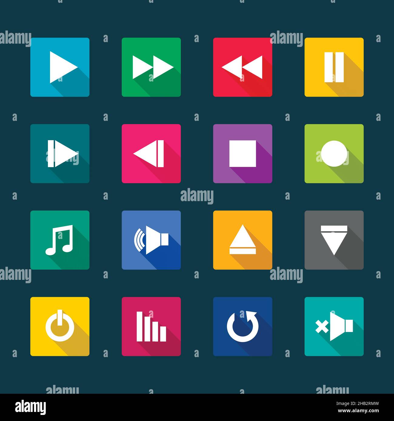 Satz flacher Symbole für den Media Player, Vektorgrafik Stock Vektor