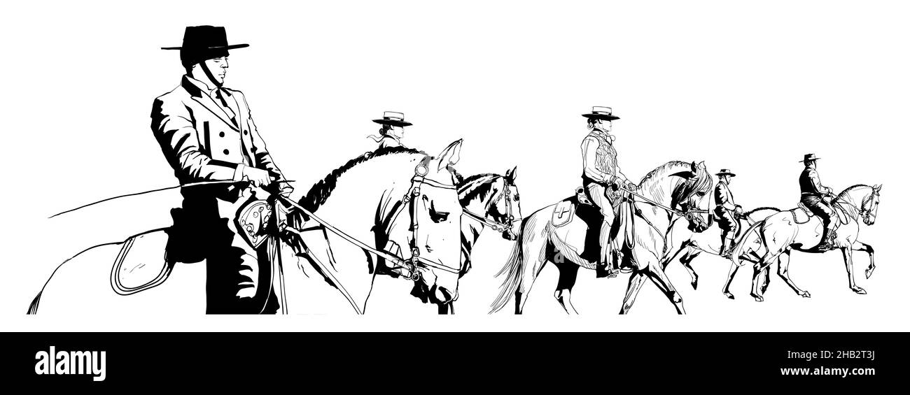 Gruppe von Reitern mit Hut Reiten - Vektor-Illustration Stock Vektor