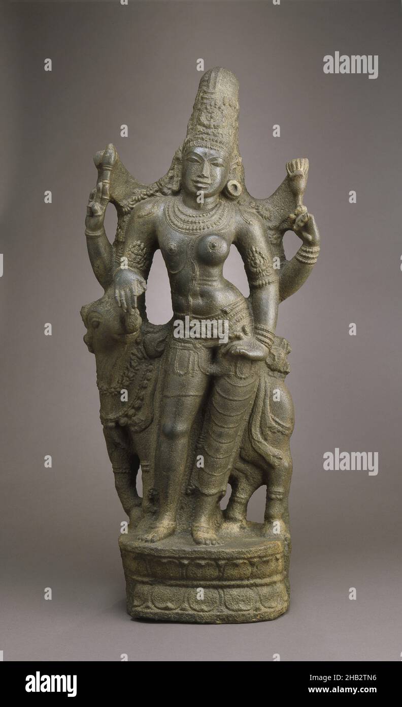 Stehende Ardhanārīśvara, Inder, Chola-Dynastie, c.860–1279, 12th Jahrhundert, Granit, hergestellt in Indien, Asien, Skulptur, Stein & Mineral, Höhe: 44 3/8 Zoll (112,7 cm Stockfoto