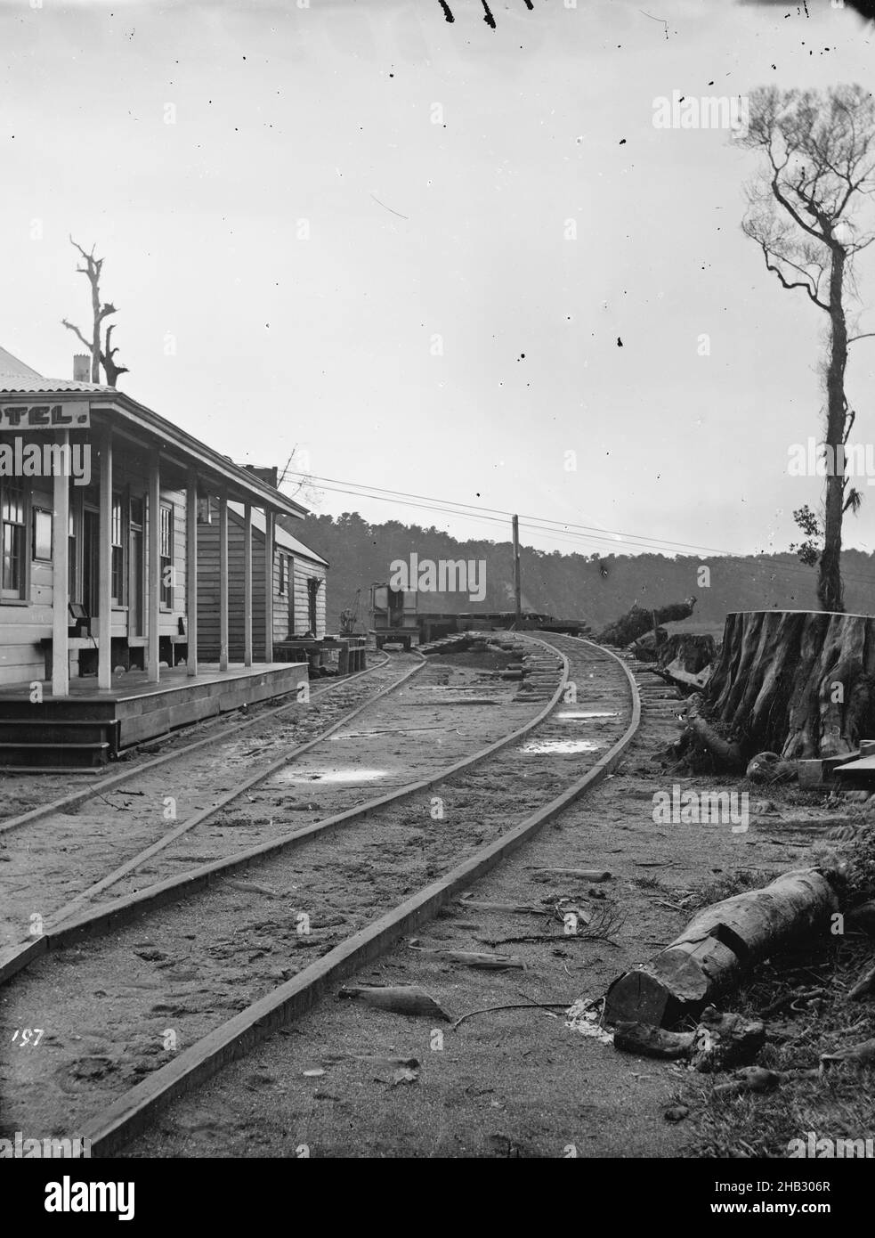Teremakau Wire Tram, Burton Brothers Studio, Fotostudio, Schwarz-Weiß-Fotografie Stockfoto