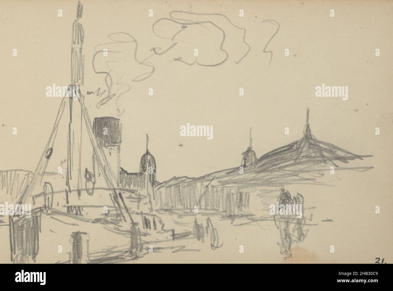 Hafenszene mit der Stadt dahinter. Aus: Einem Skizzenbuch aus dem Jahr 1907/8, Petrus van der Velden, Künstler, 1907-1908, Wellington Stockfoto