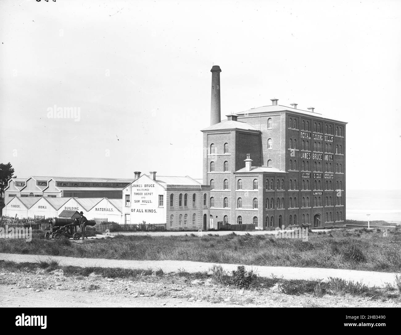 [Flour and Saw Mills, Timaru], Burton Brothers Studio, Fotostudio, Neuseeland, Gelatine Dry Plate Process, Burton Brothers Negativregister beschreibt das Bild als 'Timaru - Bruce's Mill Stockfoto