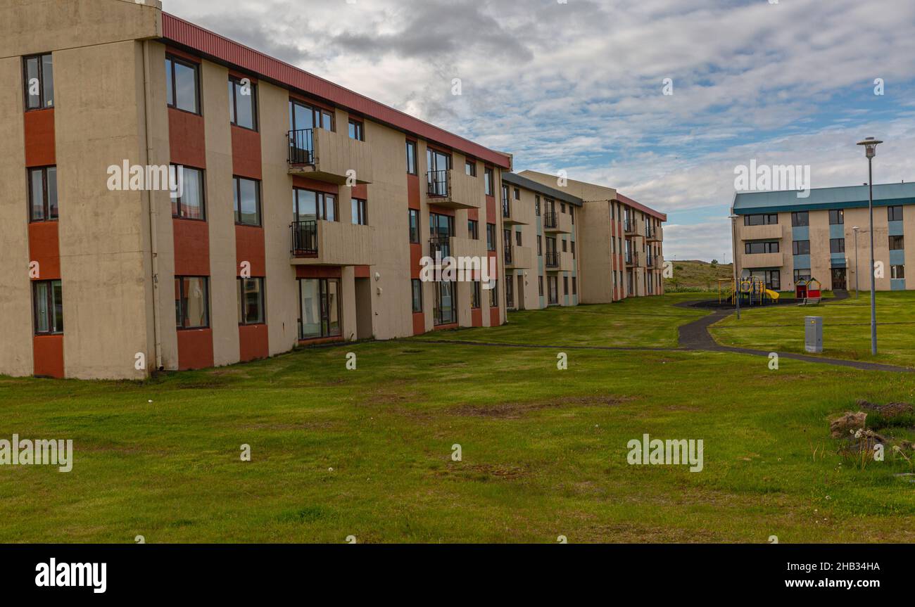 Apartments in Reykjanesbær Island und es ist in der Nähe des Flughafens Keflavík. Stockfoto