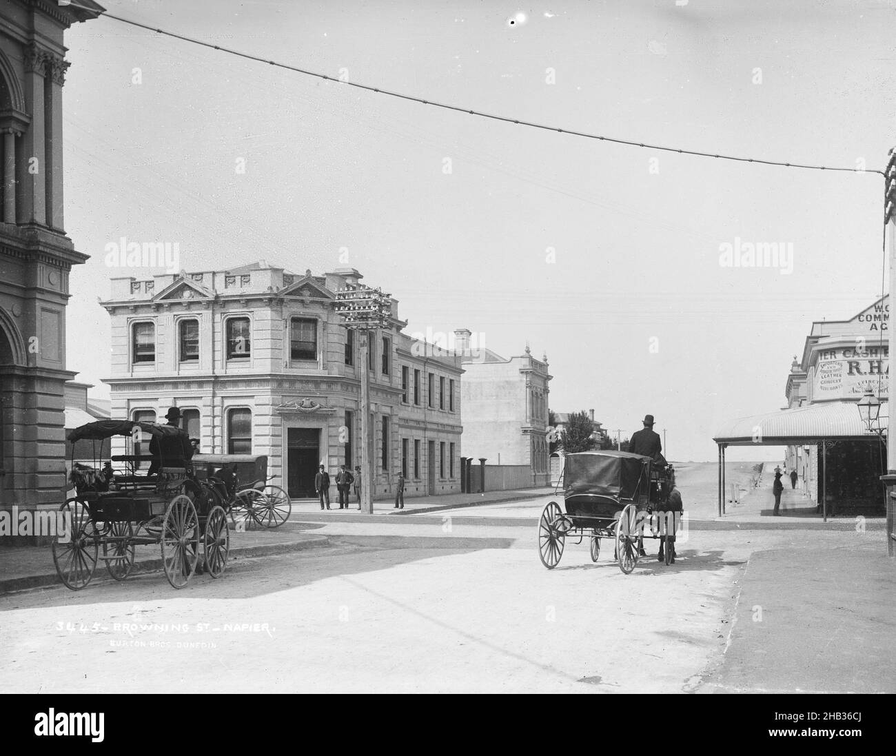 Browning Street, Napier, Burton Brothers Studio, Fotostudio, Dunedin, Schwarzweiß-Fotografie Stockfoto