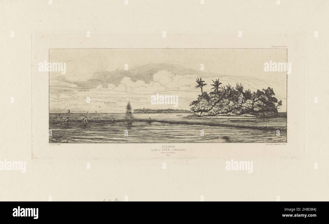 Oceanie: Îlots a Uvea (Wallis): pêche aux palmes, 1845., Charles Meryon, Künstler, 1863, Frankreich, Radierung Stockfoto