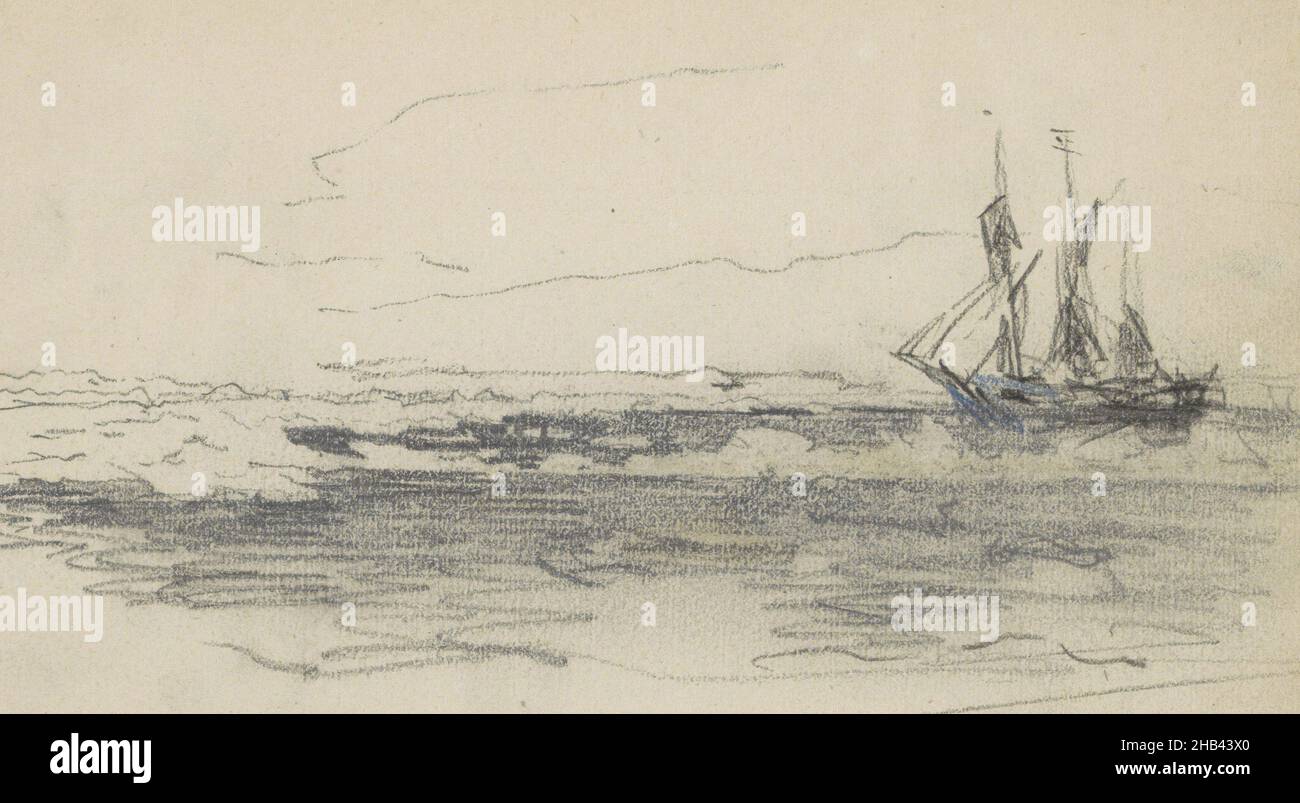 Blatt 3 recto aus einem Skizzenbuch mit 35 Seiten, gemeint während der Expedition nach Nova Zembla 1880, Schoener Willem Barents an der Barentssee., Louis Apol, 1880 Stockfoto