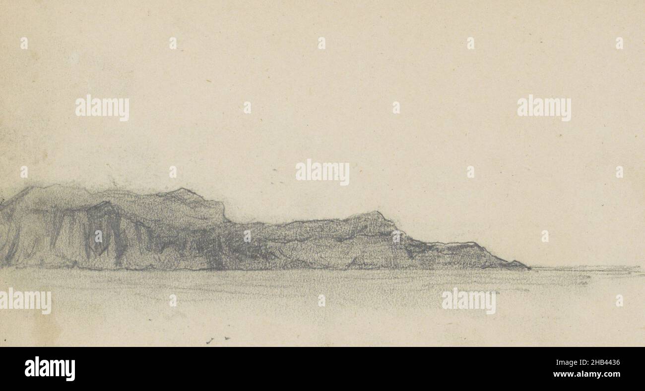Blatt 27 rückseitig aus einem Skizzenbuch mit 35 Seiten, gemeint während der Expedition nach Nova Zembla 1880, Blick auf die Küste von Nova Zembla bei Malye Karmakuly., Louis Apol, 1880 Stockfoto
