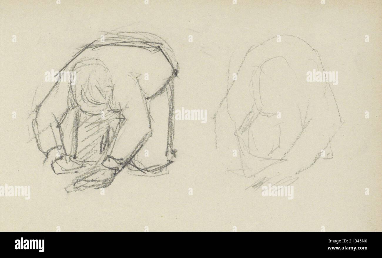 Der Mann berührt den Boden mit seinen Händen. Möglicherweise ein Landarbeiter. Blatt 21 Recto aus einem Skizzenbuch mit 26 Blättern, knieender und geneigter Mensch., Jozef Israëls, 1834 - 1911 Stockfoto