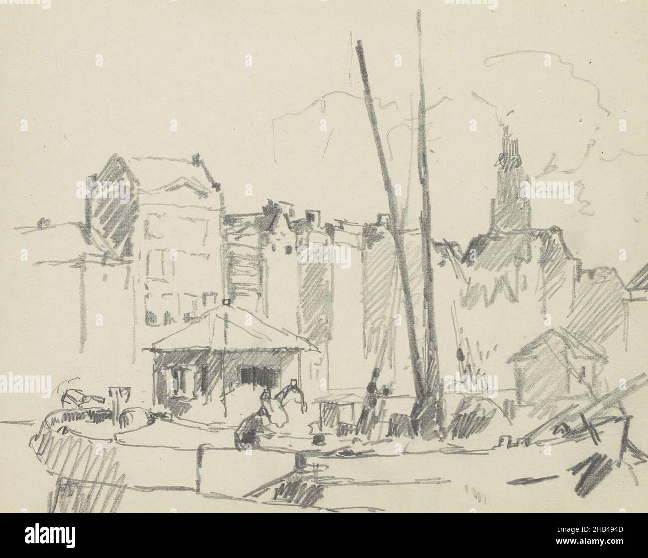 Seite 69 Rekto aus einem Skizzenbuch mit 76 Seiten, Rückfassaden von Häusern an der Warmoesstraat in Amsterdam., Cornelis Vreedenburgh, 1890 - 1946 Stockfoto