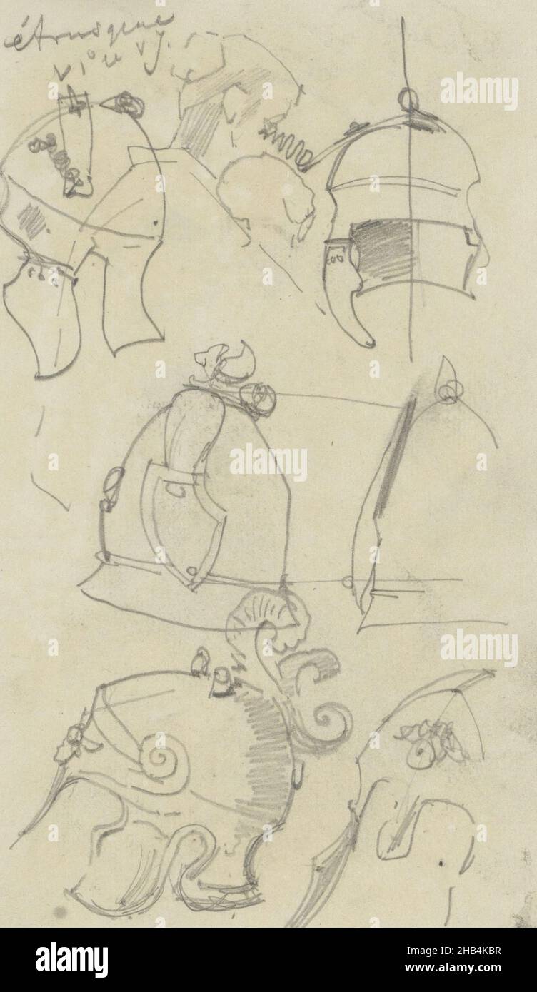 Seite 6 aus einem Skizzenbuch mit 25 Seiten, etruskische Helme aus dem 6. Jahrhundert v. Chr., Zeichner: George Hendrik Breitner, Den Haag, 1880 - 1882, George Hendrik Breitner, 1880 - 1882 Stockfoto